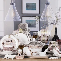 european jingdezhen bone china set creative ceramic tableware dishes spoons 58 pieces of household wedding gifts