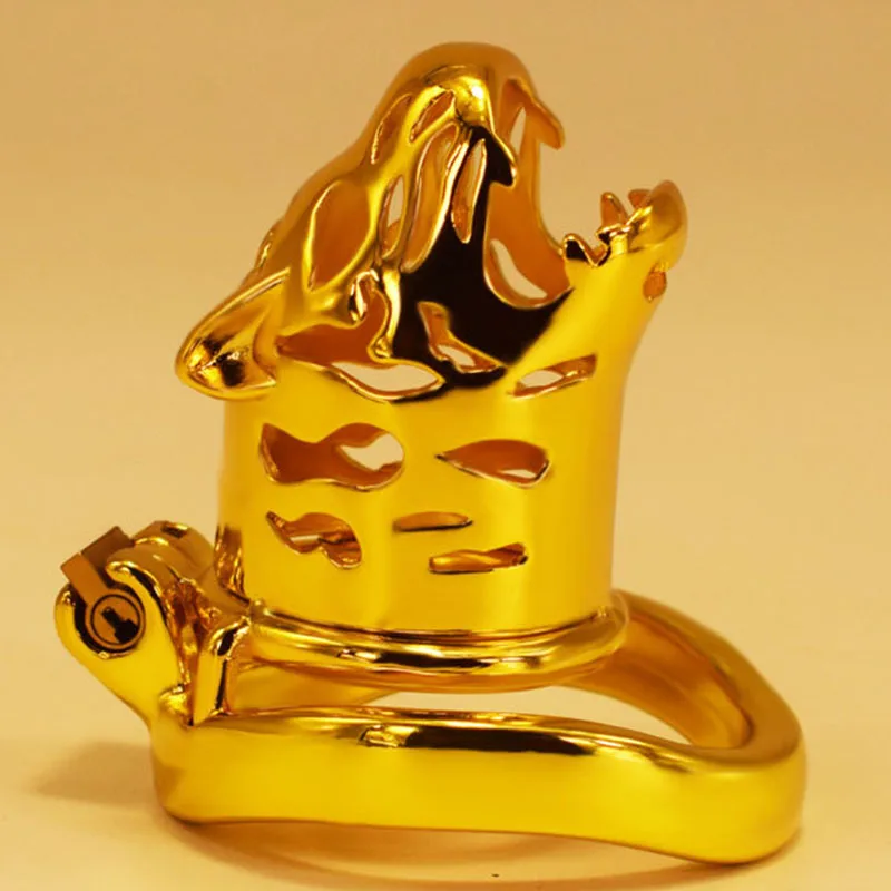 Позолоченные голова тигра в клетку с изогнутым металлическое кольцо для члена