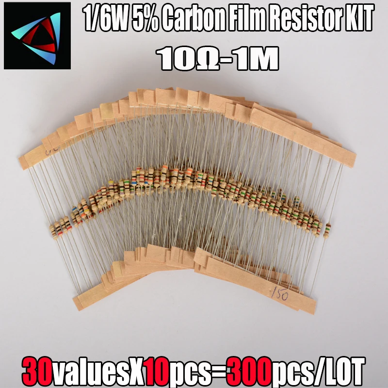 

300pcs 5% 1/6W 30Values*10pcs 10R ~1M Ohm Carbon Film Resistor Assorted Kit