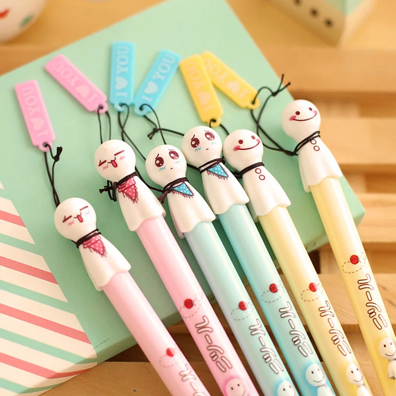 0 5 мм Милая голова куклы Kawaii гелевая ручка Подпись Ручки Escolar Papelaria для офиса школы