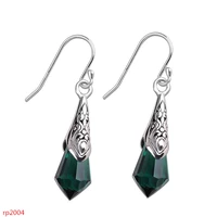 kjjeaxcmy boutique jewelry s925 silver jewelry womens green crystal earrings new water drop thai silver