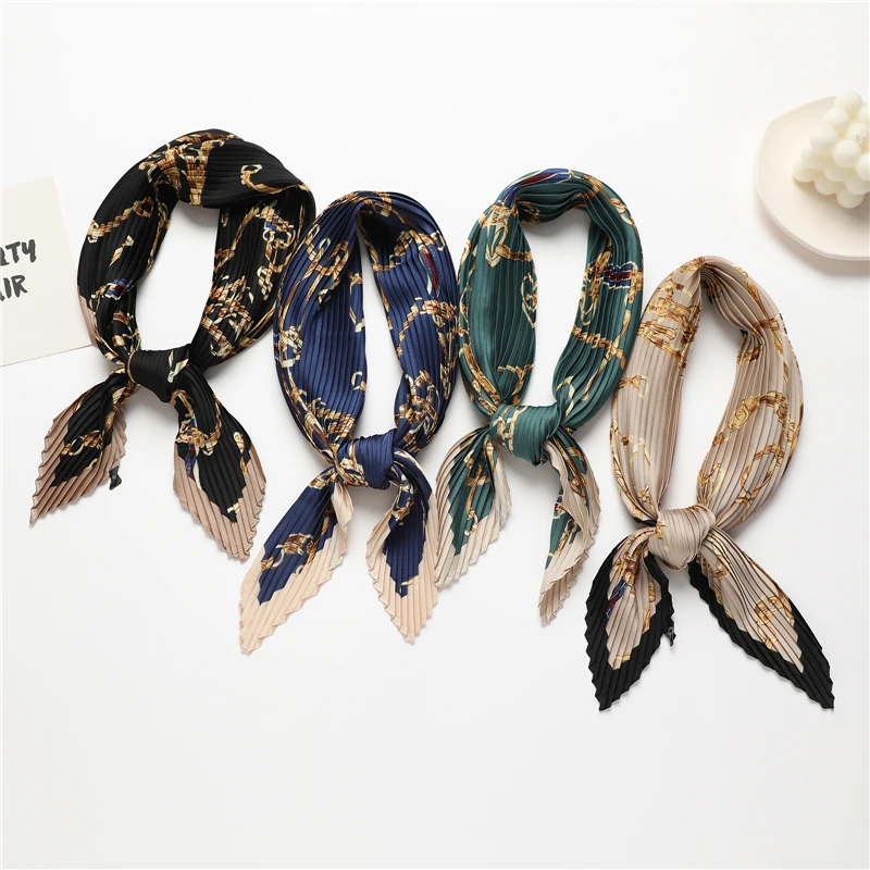 

Scrunchie Crinkle Square Headband For Women Print Silk Shawl Hair Band Satin Foulard Hijab Head Wraps Neckerchief Female Bandana