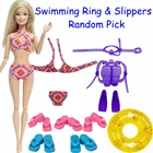 8 шт.лот = 1 розовый купальник + 1 случайный купальник + 5 случайных тапочек + 1 синее оборудование для дайвинга Одежда для кукол Барби игрушки