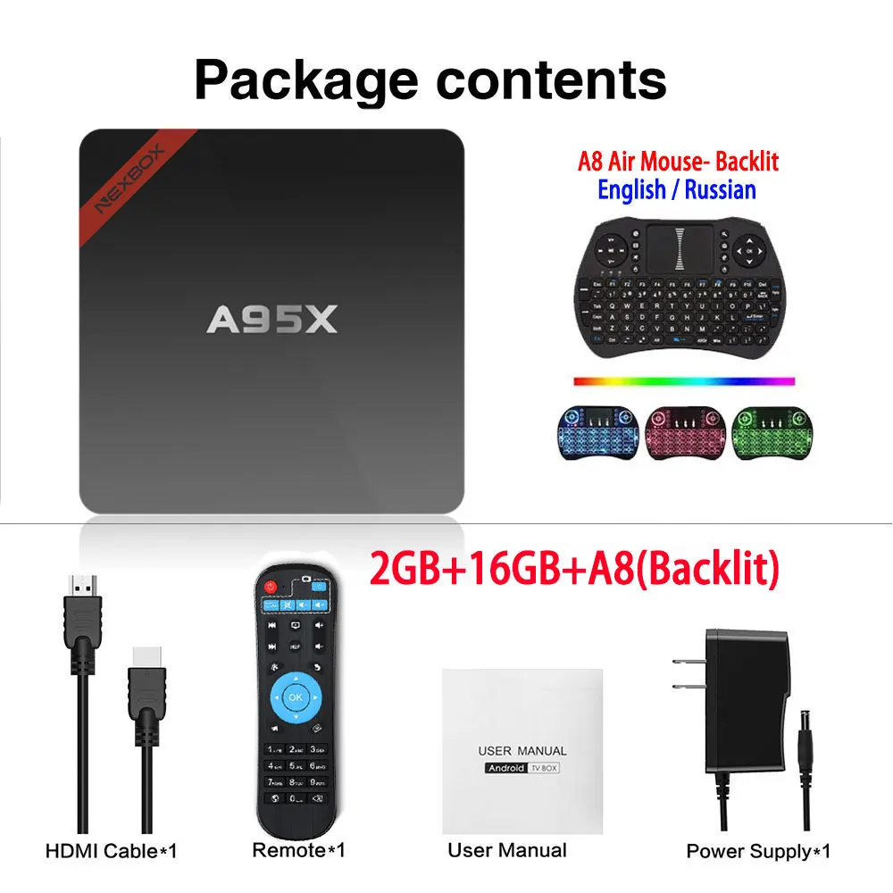 2GB 16GB A8-Backlit A95X NEXBOX Smart Android 7,1 ТВ-приставка Amlogic четырехъядерный S905W 2 Гб 16 Гб wifi медиаплеер PK X96 мини-приставка ТВ-приставка - Цвет: 2GB 16GB A8-Backlit