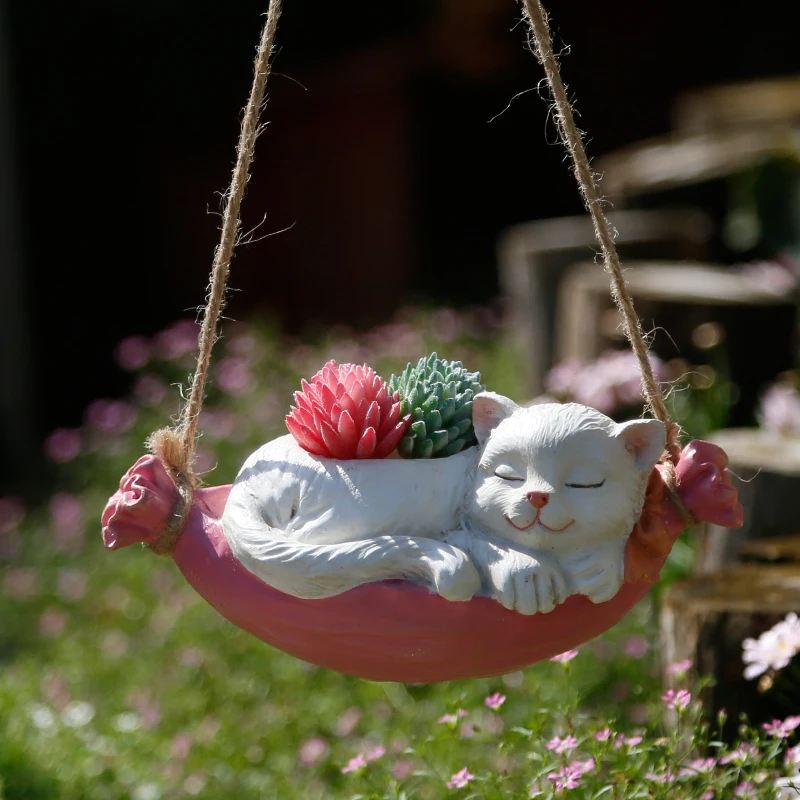 

Outdoor Simulation Animal Cute Swinging Cat Frog Vase Resin Accessories Art Courtyard Garden Balcony Figurines Crafts Decoration