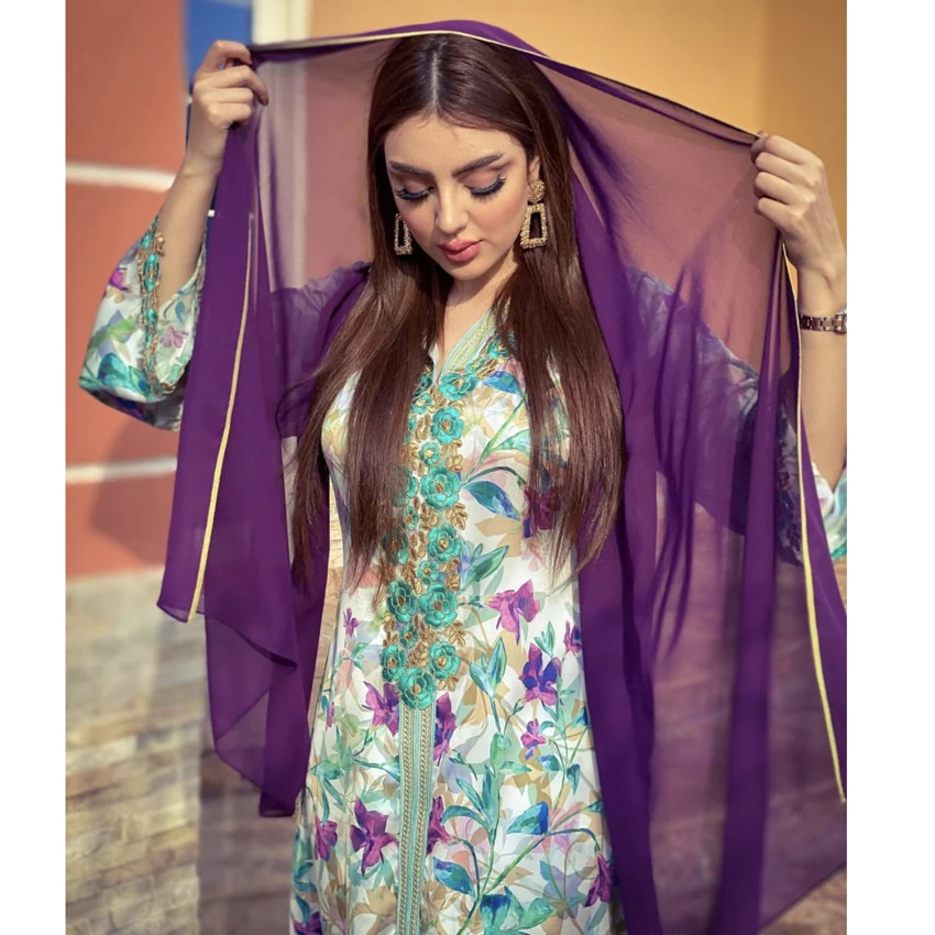 Мусульманское женское винтажное платье с цветочным принтом 2022, кафтан, Турецкая женская одежда, Дубай, абайя, Турция 2022, модные женские плат...