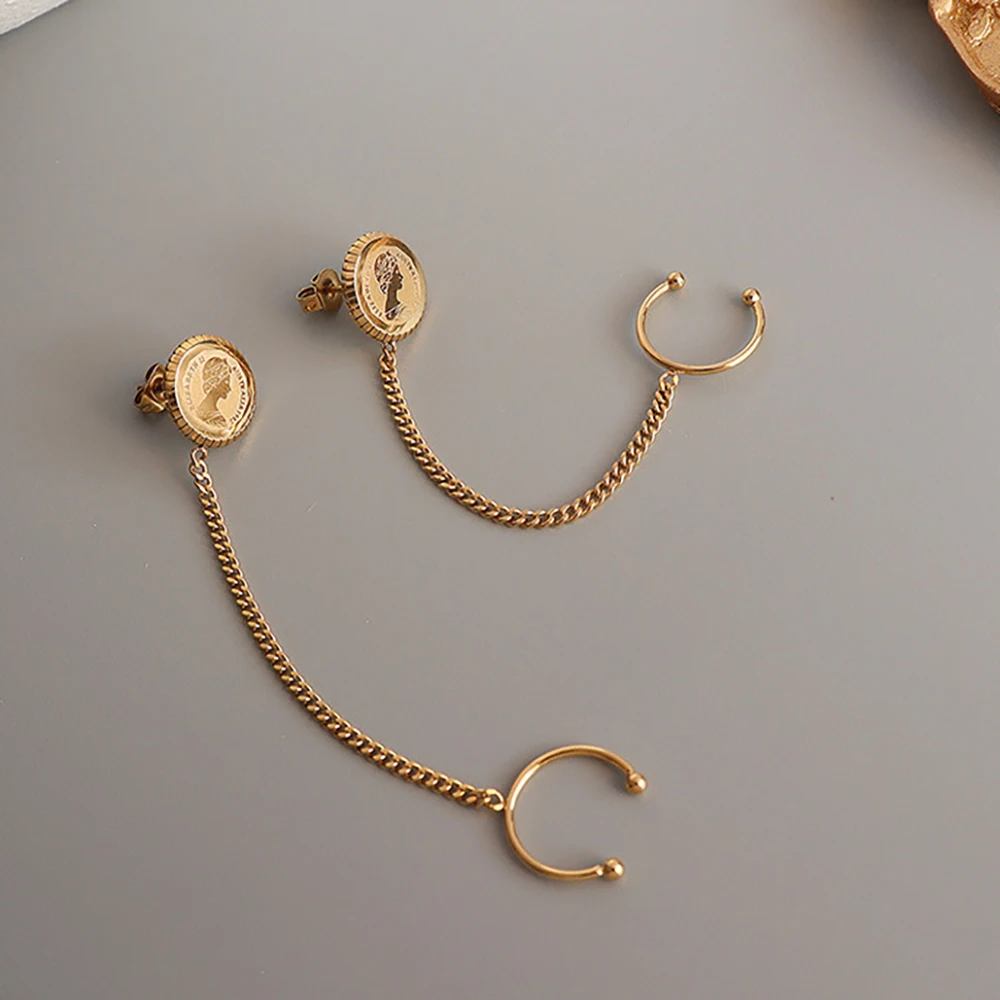 

Multiple Wear Tassel Moon Earrings for Women INS Titanium Steel Korean Fashion Jewelry Statement Accessories Kolczyki Wholesale