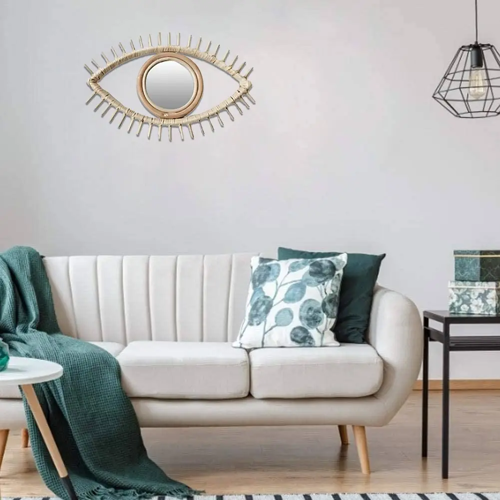 

Rattan Decorative Wall Mirror Beautiful Natural Wall Decoration Eye Art Decorative Pendant For Living Room Bedroom Rattan