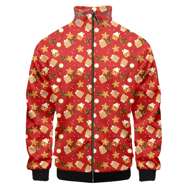 

CJLM Men Stand Collar Jacket 3D Print Geometric Snowflake House Cartoon Autumn Plus Size Long Coat Loose Casual Sportswear 5XL