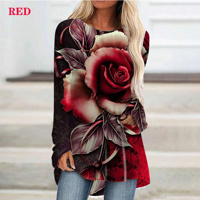 Женская футболка с длинным рукавом Повседневная Свободная принтом | одежда