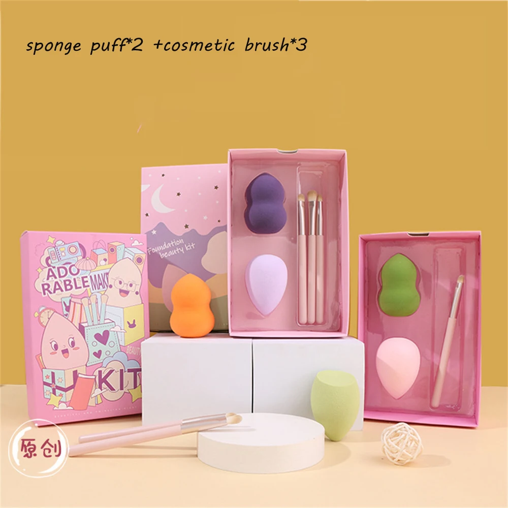 

2PCS Makeup Blender Cosmetic Puff Makeup Sponge with 3PCS Cosmetic brush Powder Sponge Beauty Tool Women Make Up