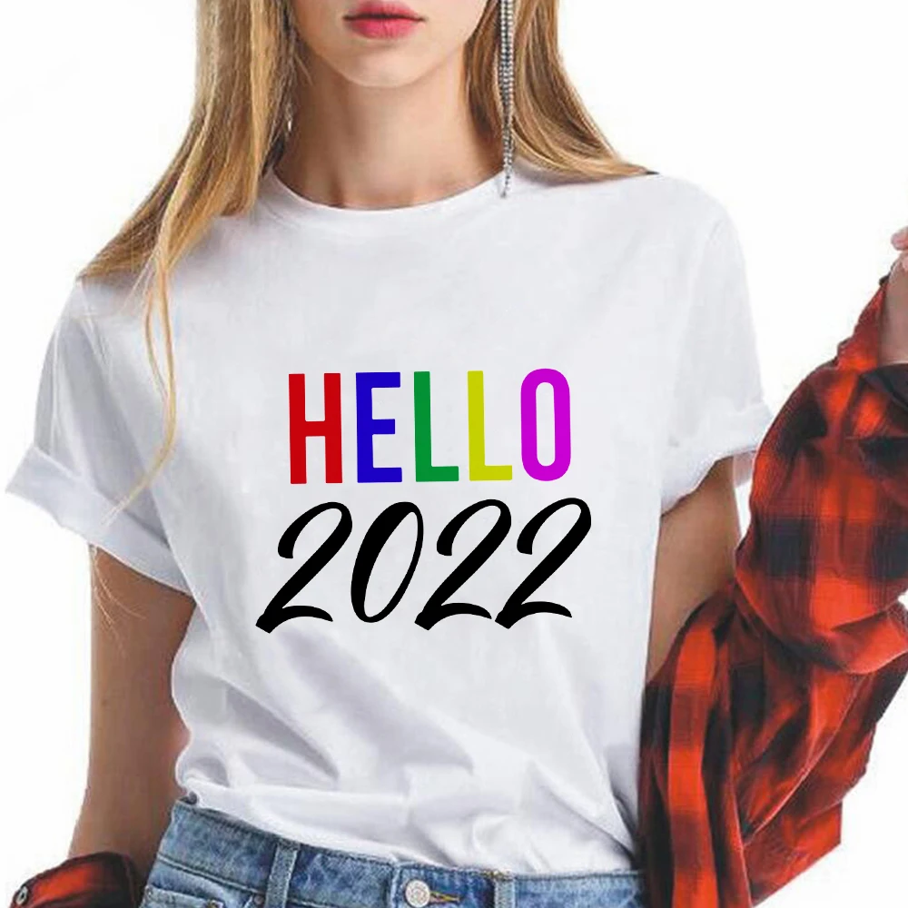 

Hello 2022 European Fashion T Shirt Women White Top Ropa Aesthetic Y2K Harajuku Short Sleeve Stylish Happy Young Unisex Clothes