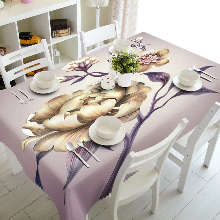 

3D Decorated Wall Tablecloth Fashion Flower Pattern Waterproof Thicken Rectangular and Round Table Cloth for Wedding