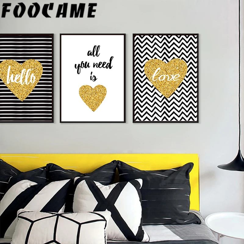 Мультфильм Любовь золото плакаты Искусство гостиная Печать холст картины
