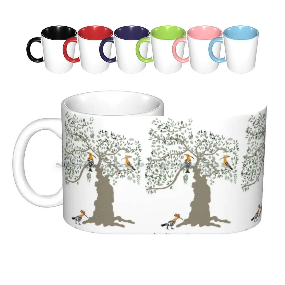 

Керамические кружки Hoopoe с изображением птиц в дереве, кофейные чашки, Кружка для молока и чая, оливковые деревья, оливки, средиземноморские птицы, природа, Испания, креативные