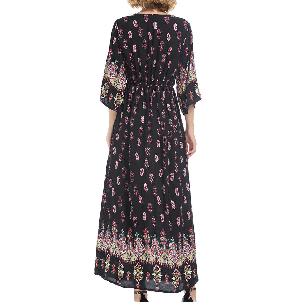 

Home&Nest Black Chiffon Summer Dresses Sundress Women Fashion Boho Print Half Sleeve V-Neck Dress Female Sexy Clothing Vestidos