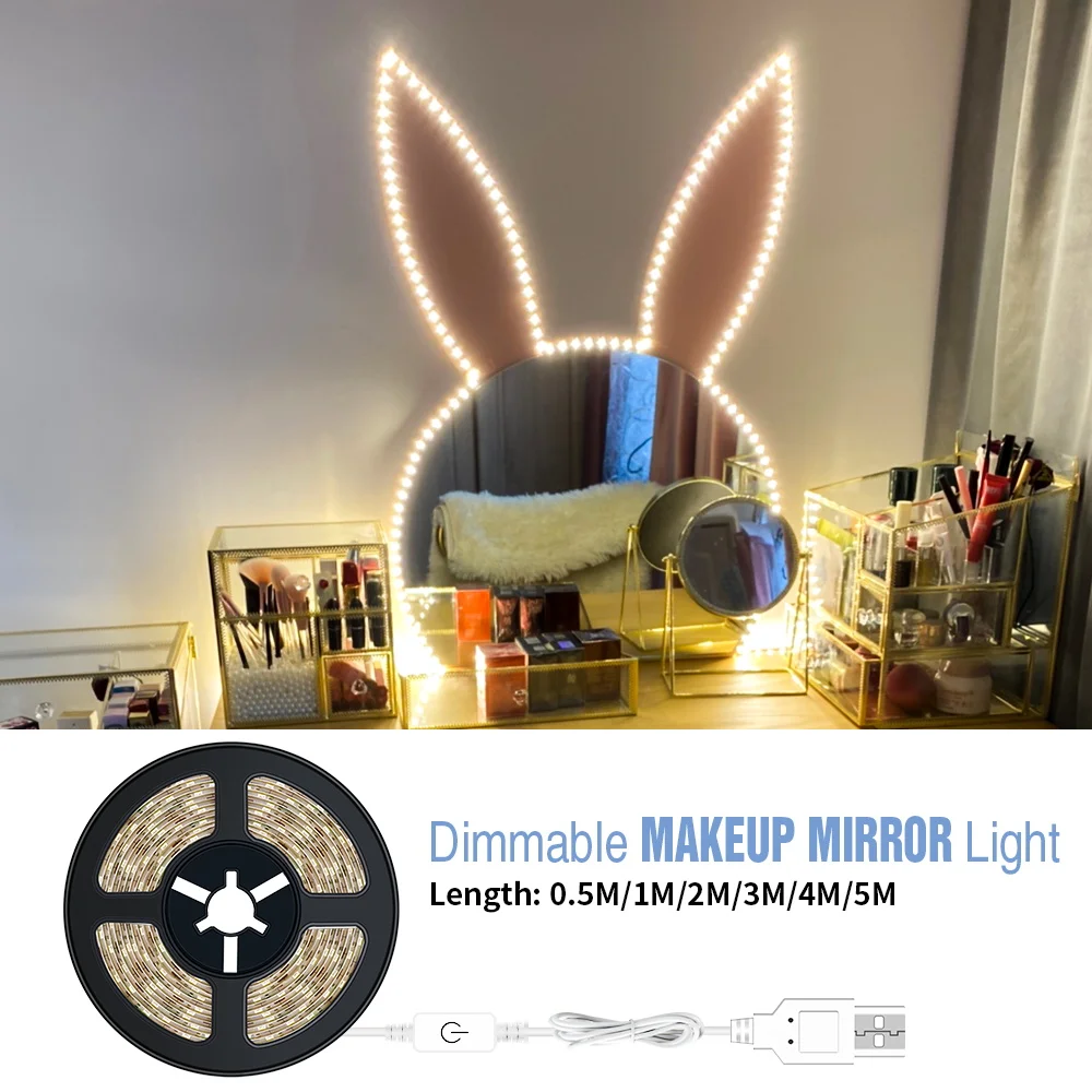 

USB Touch Switch Dimming Makeup Mirror Light LED Bedroom Dressing Table Lamp LED Waterproof Bathroom Mirror Bombillas LED Fita