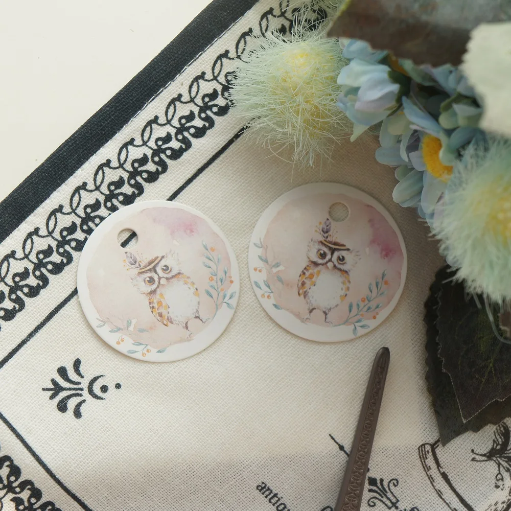 

50pcs Cute Owl From Forest Design Paper Tags Labels Wedding Birthday Party Gift Decoration Scrapbooking DIY Jar Pudding Use