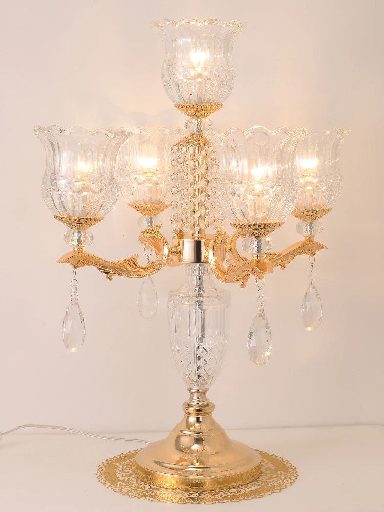 American large Crystal Table Lamp office gilding led candelabra Living Room Bedroom Wedding European Glass shade Light | Лампы и
