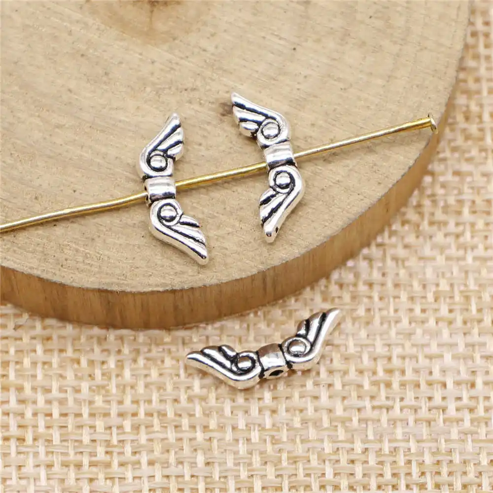 

Handmade Pendants For Jewelry Accessories 80pcs Angel Wing Small Hole Beads 16x5mm Antique Silver Plated