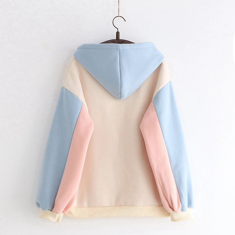 MERRY PRETTY женские толстовки с капюшоном мультфильм кролик лоскутное Harajuku лоскутное толстовки зимние плюс бархат пуловеры