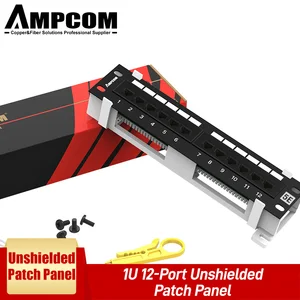 AMPCOM (UL перечисленный) 12-портовый Cat6A  Cat6 Cat5E UTP мини патч-панель с настенным кронштейном в комплекте черный