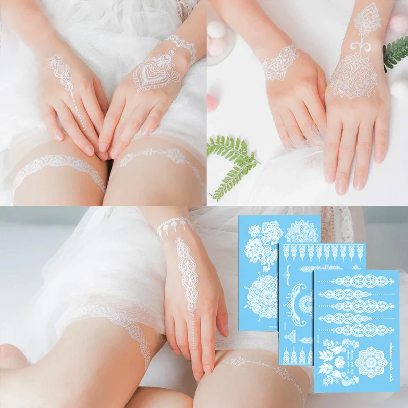 

Sexy Tattoo White Lace Body Henna Tattoo Waterproof Temporary Tattoo Sticker Wedding Necklace Flower Temporary Tattoo Sticker