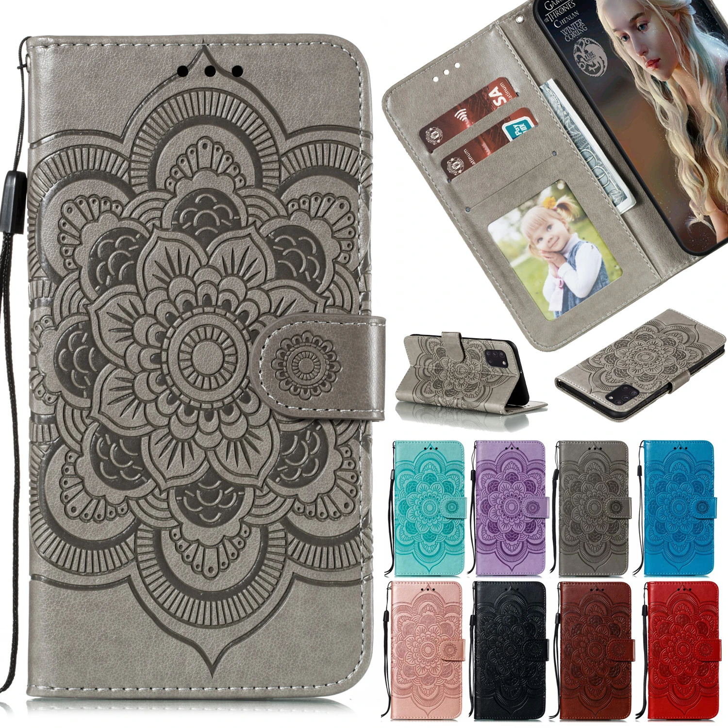 Флип-кейс Mandala Flower из кожи для Huawei P30 P40 Mate 20 30 Honor 8X 9X 8A 9A 9S 9 10 30S X10 Lite Pro со встроенной мягкой задней крышкой.