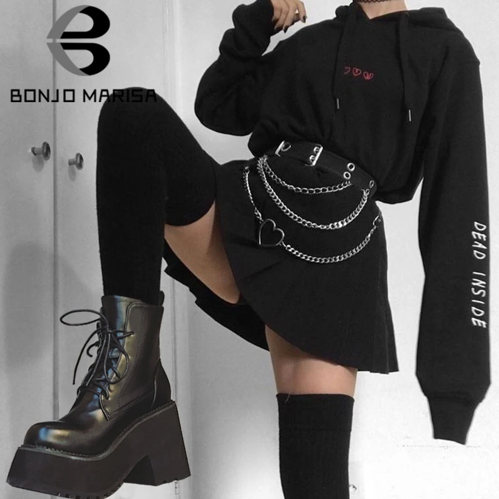 

BONJOMARISA INS Female Fashion Chunky Platform Ankle Boots Designer Punk Boots Women Autumn Brand Shoes Woman