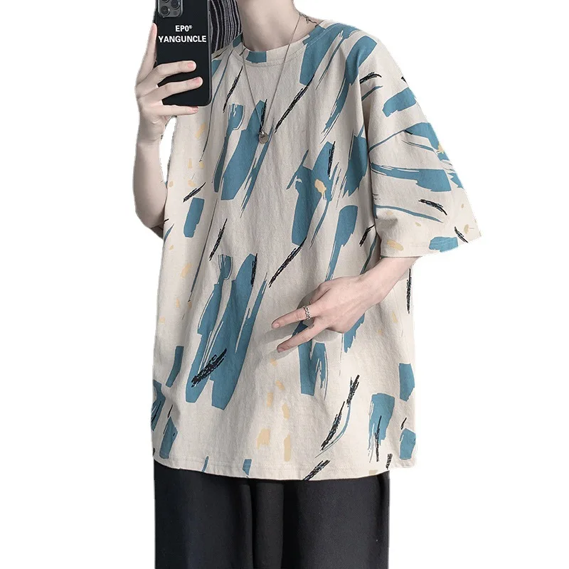 

Short-sleeved T shirt male summer new boys T-shirt popular logo trend INS leisure jokey looseHarajuku Hong Kong wind half sleeve