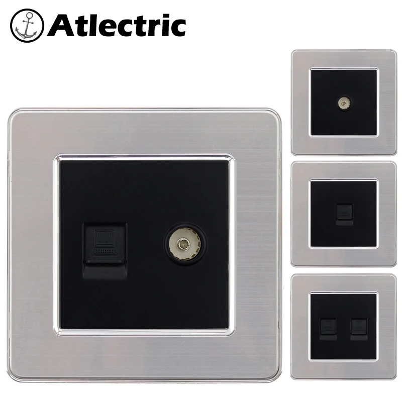 Atlectric компьютерный ТВ-порт Коаксиальная муфта Rj45 Ethernet настенная розетка двойной Rj45 порт розетка из нержавеющей стали панель розетки,socket