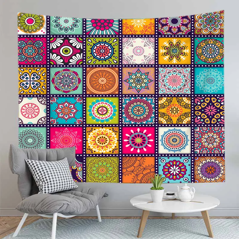 

Mandala Flower Printed Blanket Geometry Square Diamond Wall Hanging Bohemian Beach Throw Home Decor Indian Tapestry