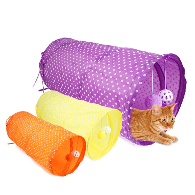 

Dot Cat Tunnel 2 Holes Bell Balls Fold Polyester Kitten Pet Toys Puppy Rabbit Play Game Funny Cat Tunnel Channel Tubes 53×25cm