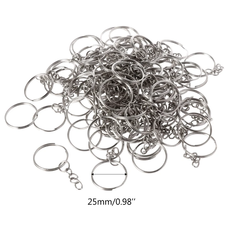

100pcs DIY 25mm Polished Keyring Keychain Split Ring Short Chain Key Fob Rings