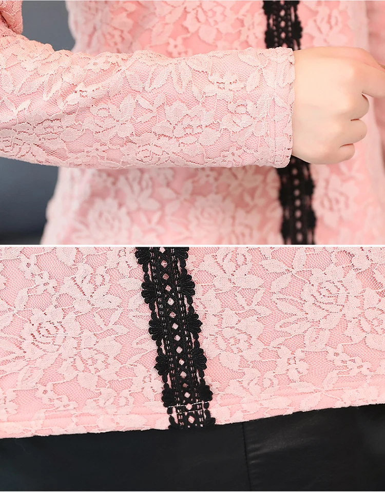 белая блузка с длинными рукавами Модная открытая кружевная рубашка 2018