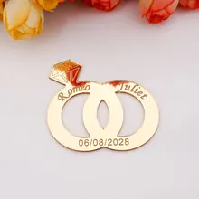 30pcs Double Rings Name Mirror Custom Acrylic Sticker Personalized Wedding Bride Favors Gifts with Diamond Wedding Souvenirs