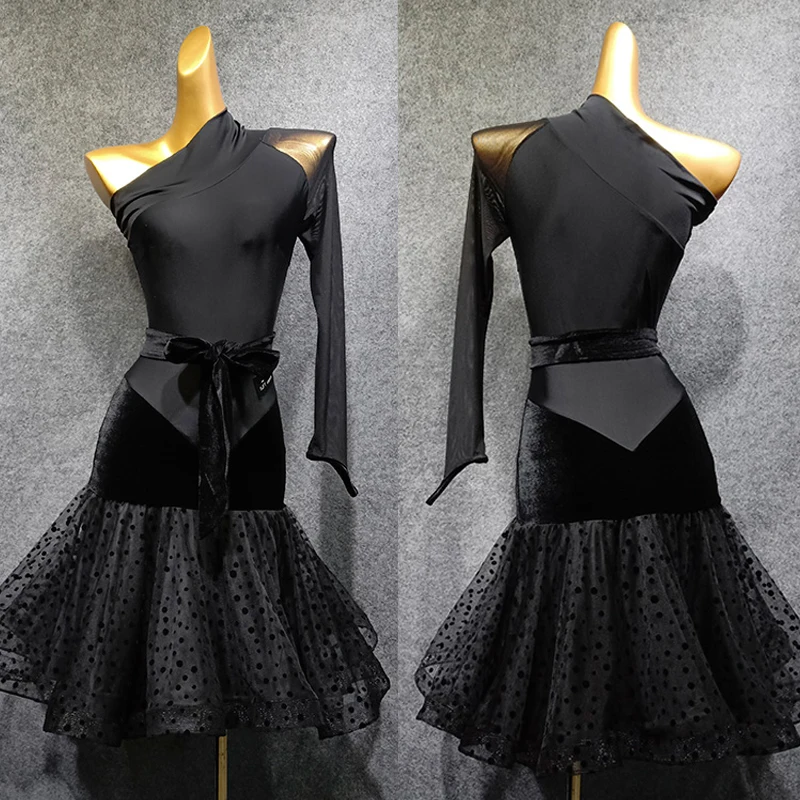 Платье для латиноамериканских танцев сексуальное платье с одним рукавом на одно