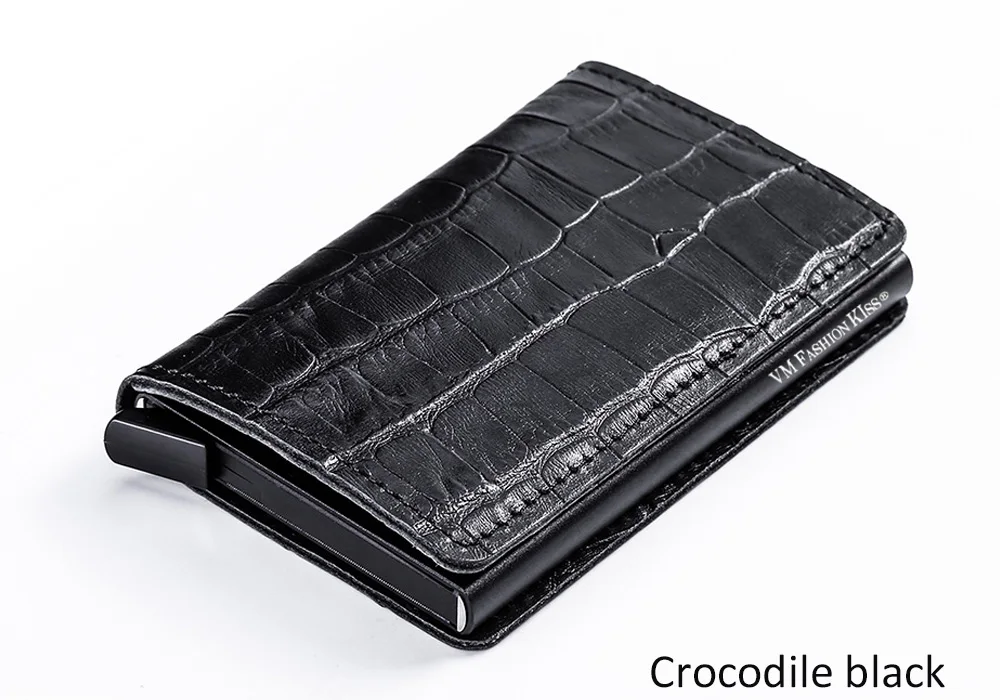 VM FASHION KISS RFID Genuine Leather Minimalist Wallet DIY Metal Aluminum Safe Purse Credit Id Business Card Holder Cardholder