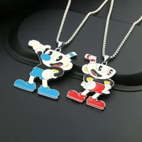 jewelry women cuphead necklace cartoon games teacup head people alloy pendant statement necklace red blue gifts for girls