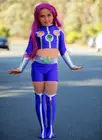 Детские костюмы Starfire, бесплатная доставка, костюм для косплея, костюм зентай из спандекса, топ и шорты, костюм на Хэллоуин для детей и взрослых
