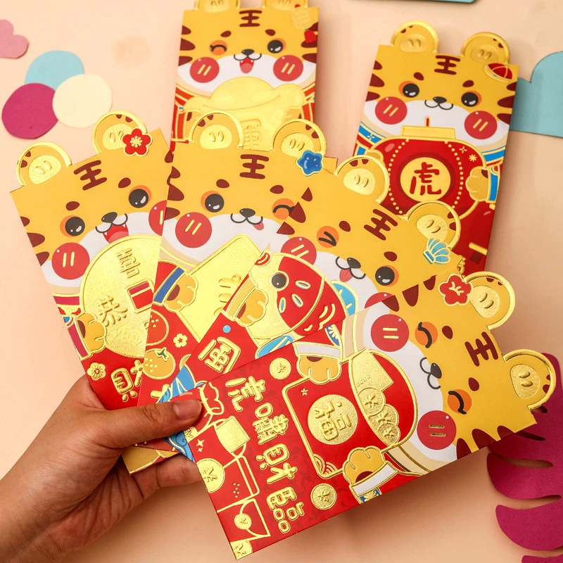 

6pcs 2022 Chinese Spring Festival Lucky Red Envelopes Tiger Year Red Envelope Red Packets New Year Traditional Hongbao Gift Bag