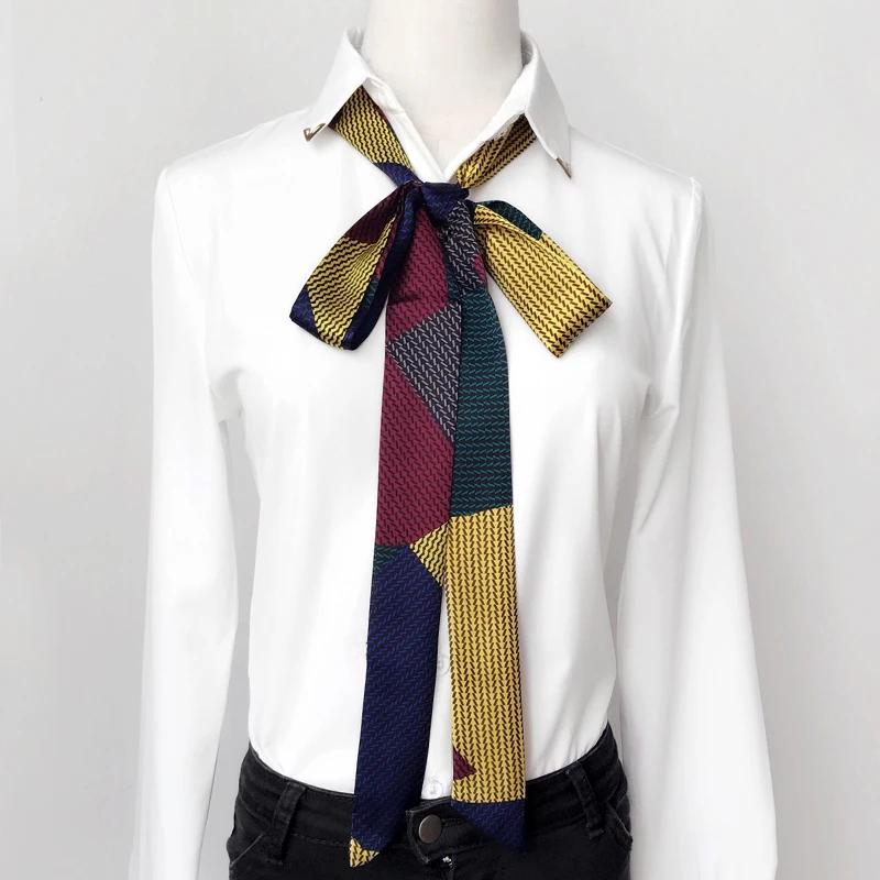 Корейский Шелковый шарф для женщин с принтом цепей узкие очень маленькие длинные