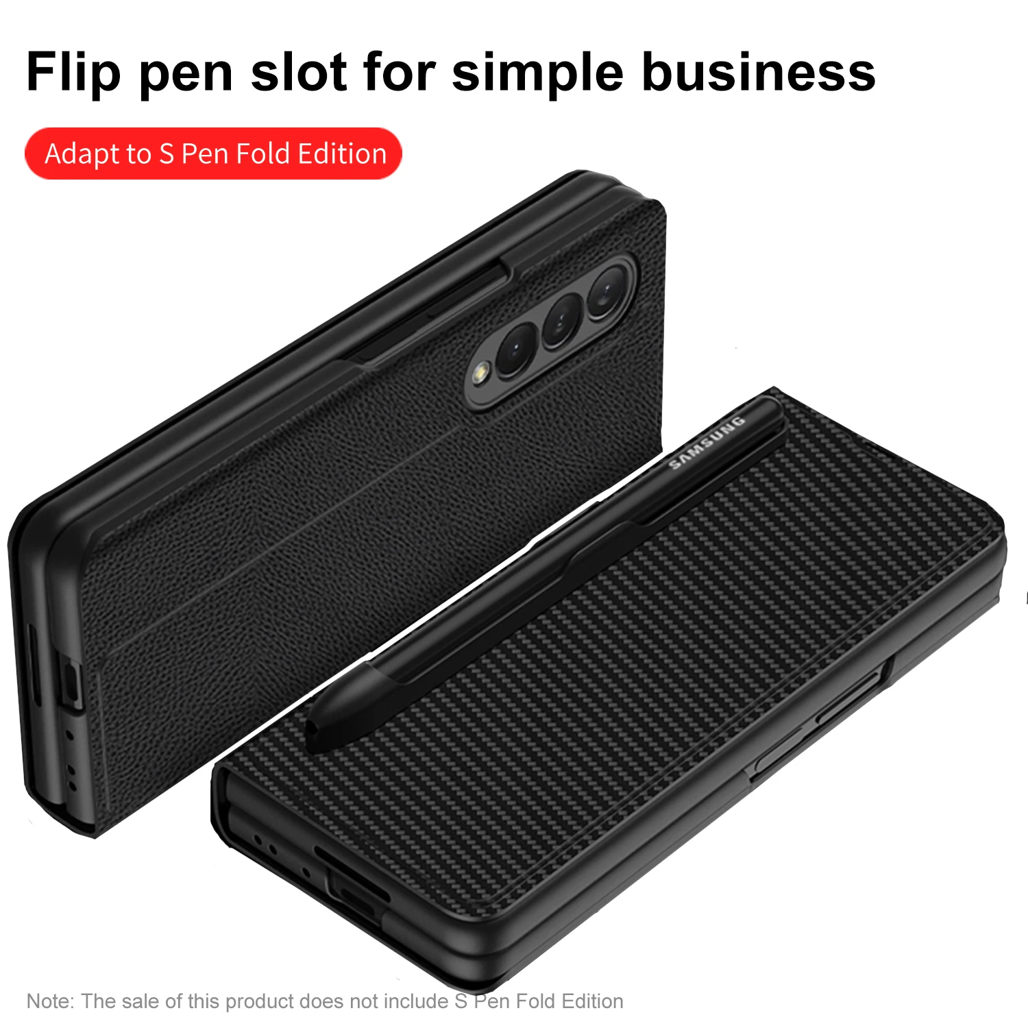 with pen holder phone case for samsung galaxy z fold 3 carbon fiber leather s pen slot protection cover z fold 3 5g flip case free global shipping