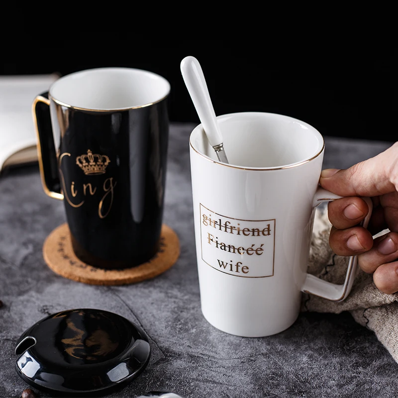 Высокое качество 420 мл Керамика кружка Золотая офис Кофе чашка с ложкой и губ