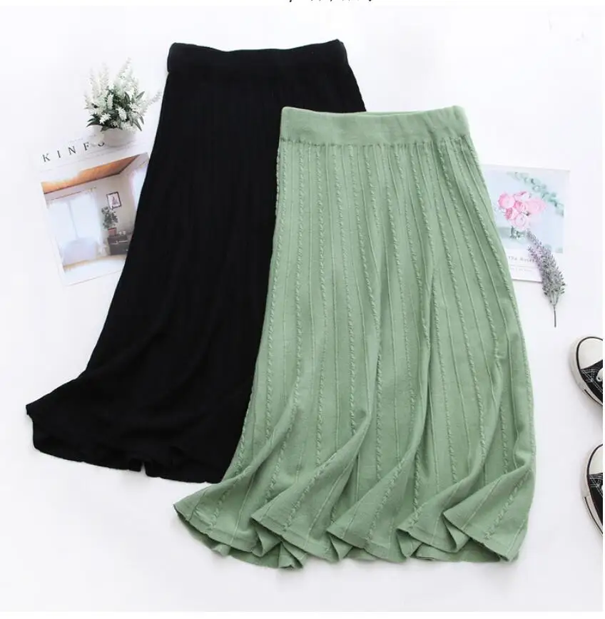Авокадо зеленая трапециевидная трикотажная юбка осень зима Женская saia плотная |