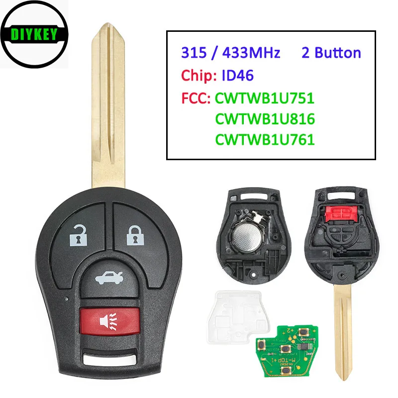 DIYKEY 4 кнопки 315 МГц/433 МГц ID46 чип дистанционный ключ брелок от машины для Nissan Quest Altima