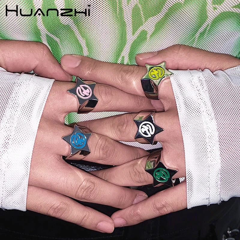HUANZHI 2020 новый дизайн преувеличенный Цвет капельного глазури символа в стиле хип