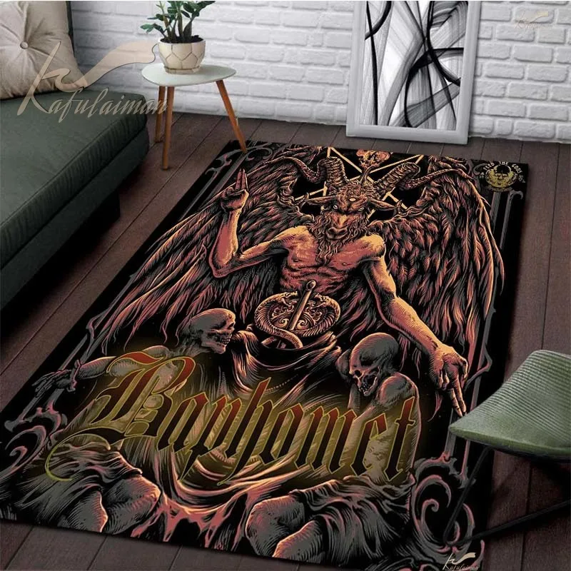 Skull Carpet For Living Room Inverted Cross Area Rug Version Large Rug-Satanic Rug-Gothic Home Decor Rug