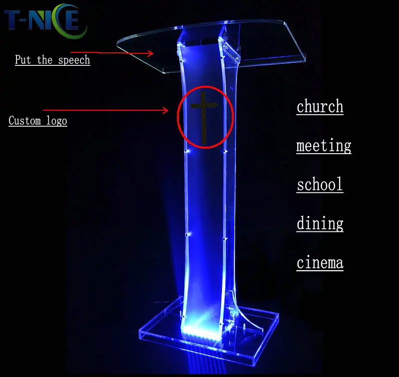 

Acrylic Lectern School Furniture Plastic Rostrum Custom Podium Church Pulpit Hot Sale Glass Pulpit For Church Modern Designs