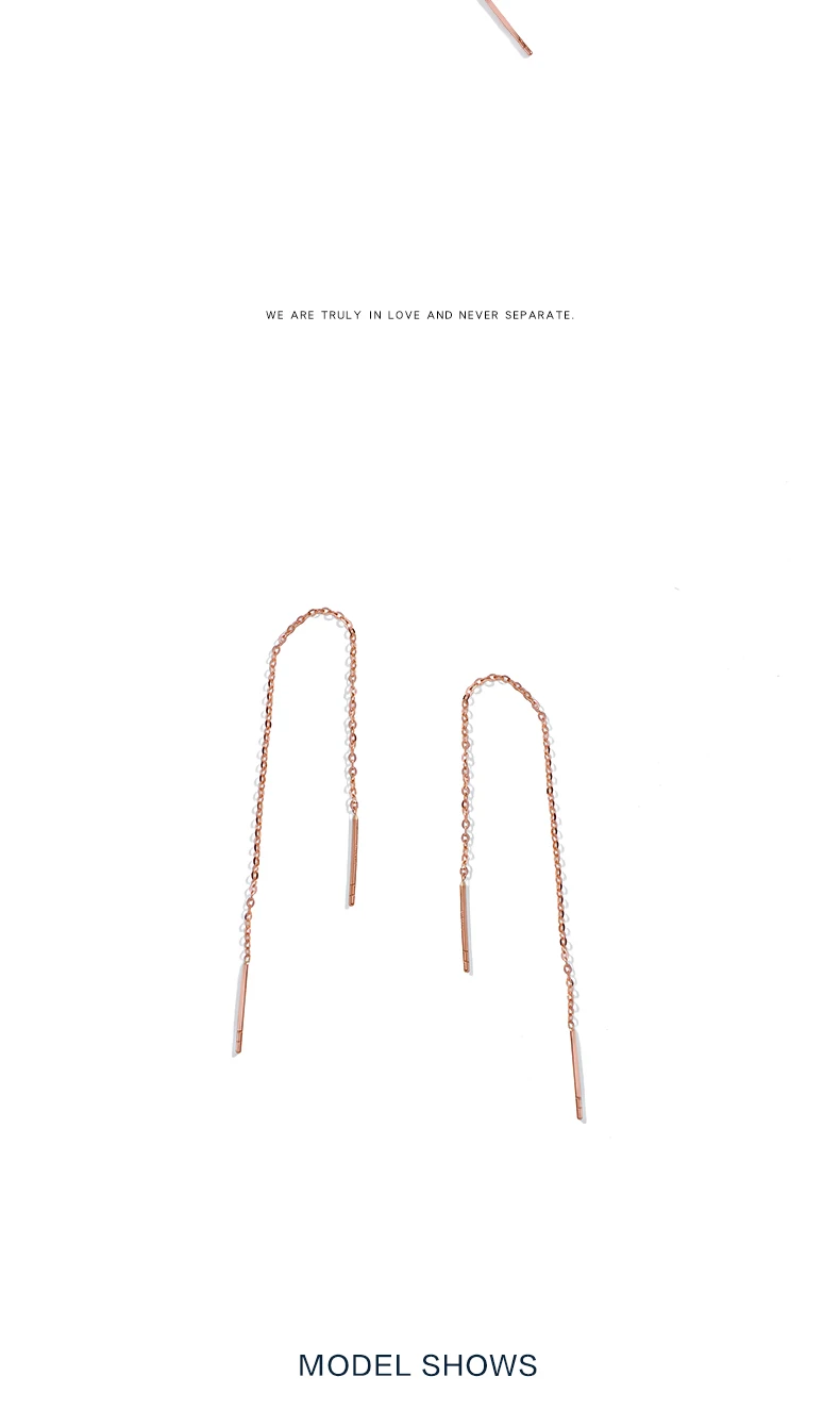 Authentic 18k Gold Chain Earring For Women Simple Style None Stone Rose Gold Color Ear Line Fashion Jewelry